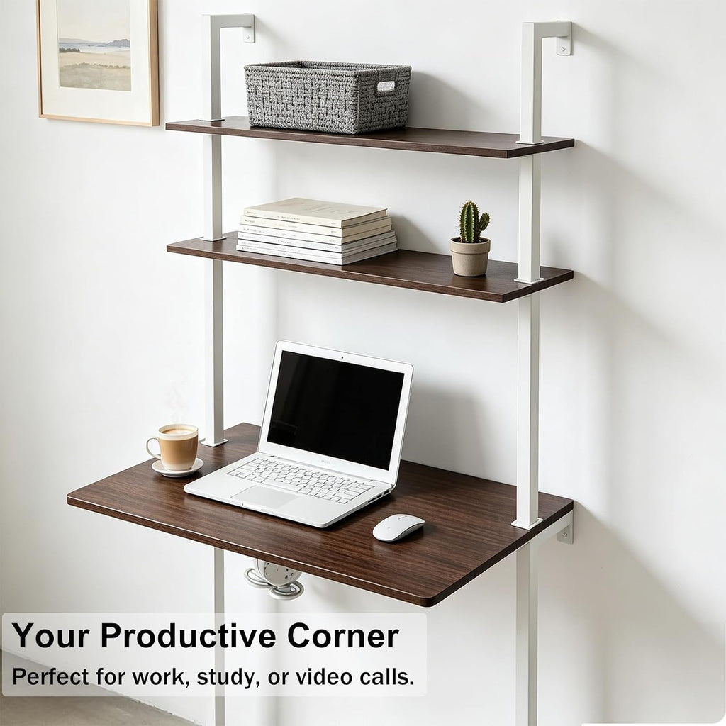 Brown Wall‑Mount Ladder Desk Storage Shelf