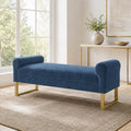 Blue Chenille Armrest Upholstered Entry Bench