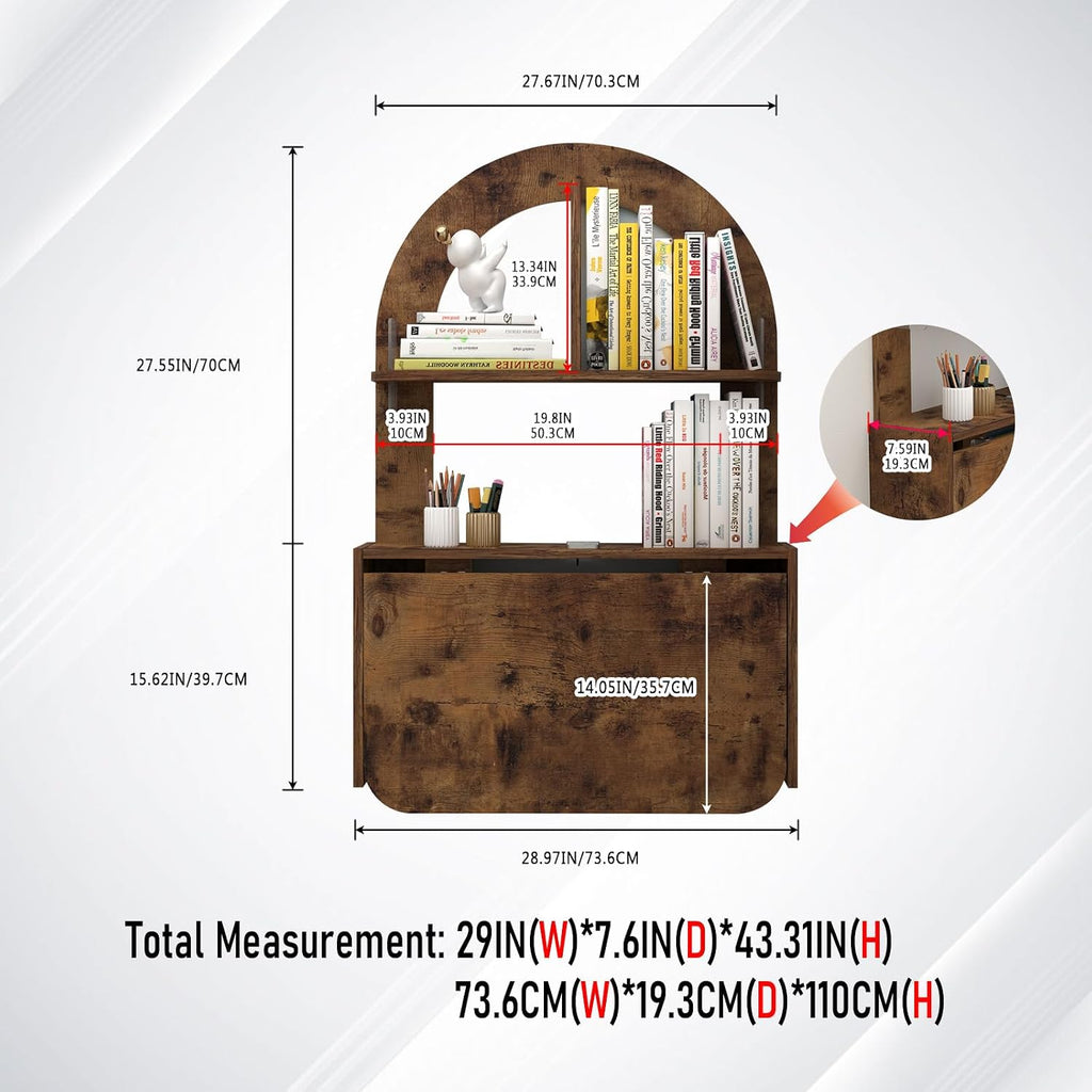 Rustic Brown Wall‑Mount Folding Desk Shelf