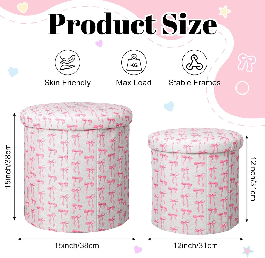 Pink Bow Dorm Storage Ottoman Set