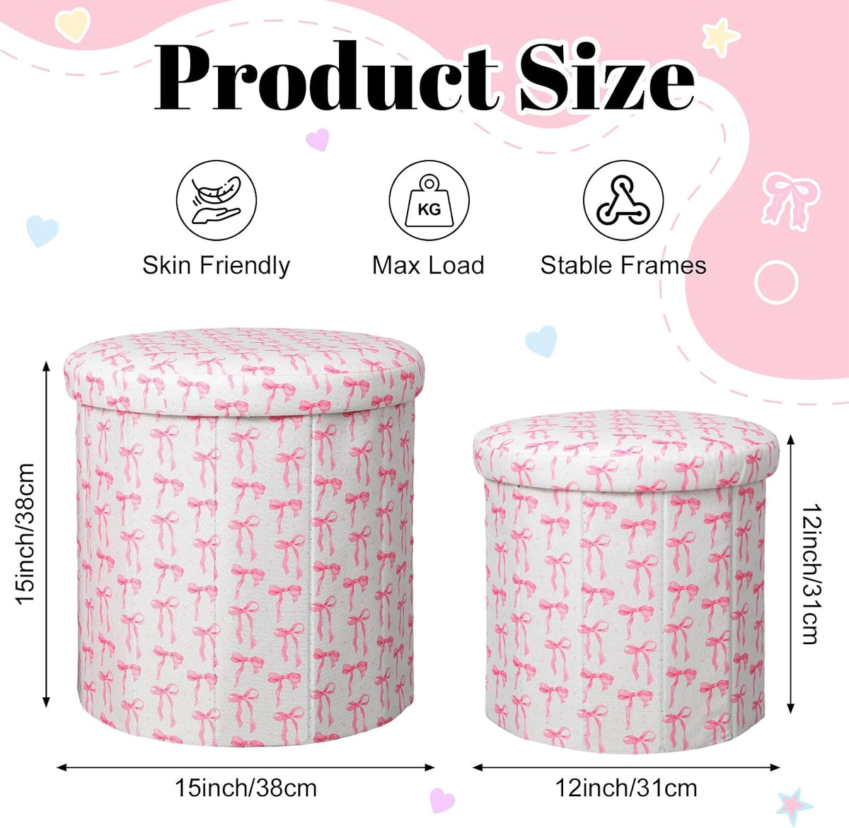 Pink Bow Dorm Storage Ottoman Set