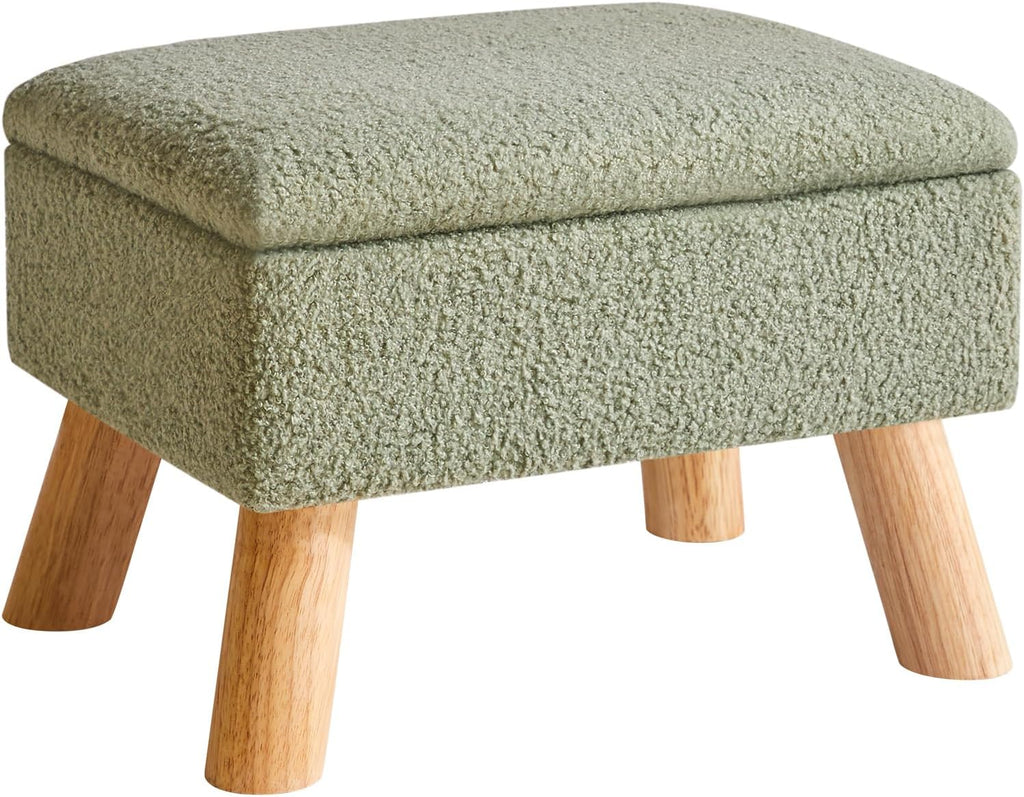 Green Teddy Velvet Wood‑Leg Storage Ottoman