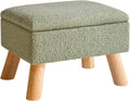 Green Teddy Velvet Wood‑Leg Storage Ottoman