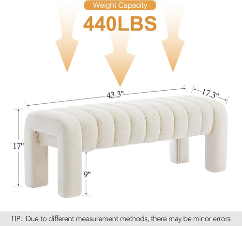 Beige Linen Channel Tufted Upholstered Bench