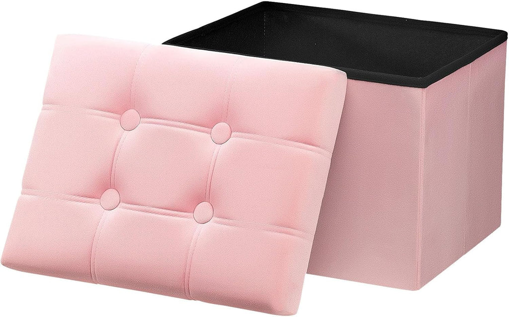 Pink Velvet Folding Storage Foot Ottoman