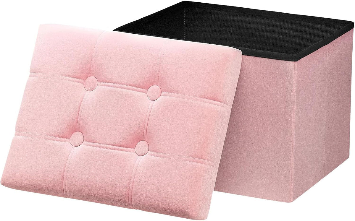 Pink Velvet Folding Storage Foot Ottoman