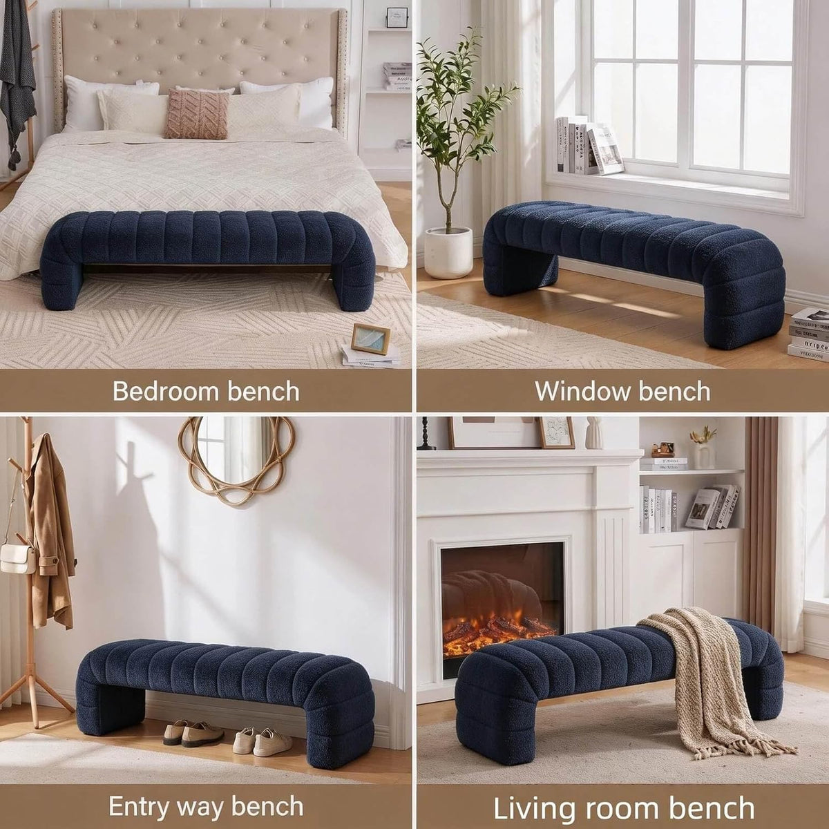 Navy Tufted Chenille Upholstered Bench