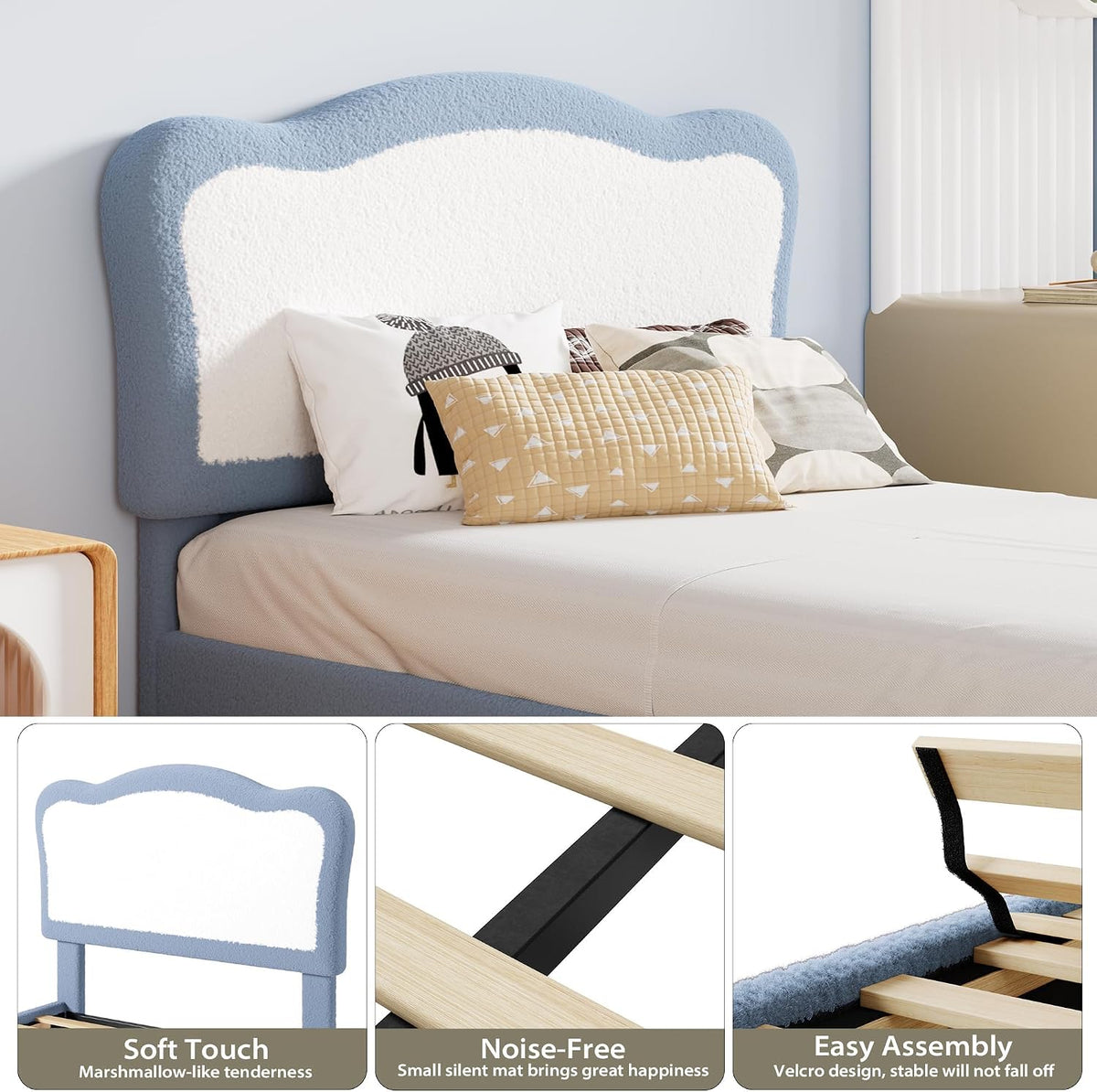 Boucle Upholstered Twin Platform Bed