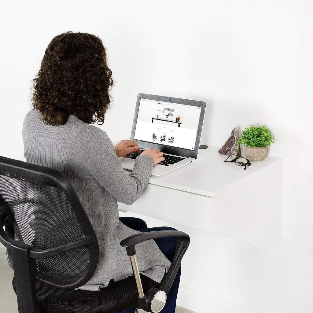 White Wall‑Mounted Desk with Drawer Storage