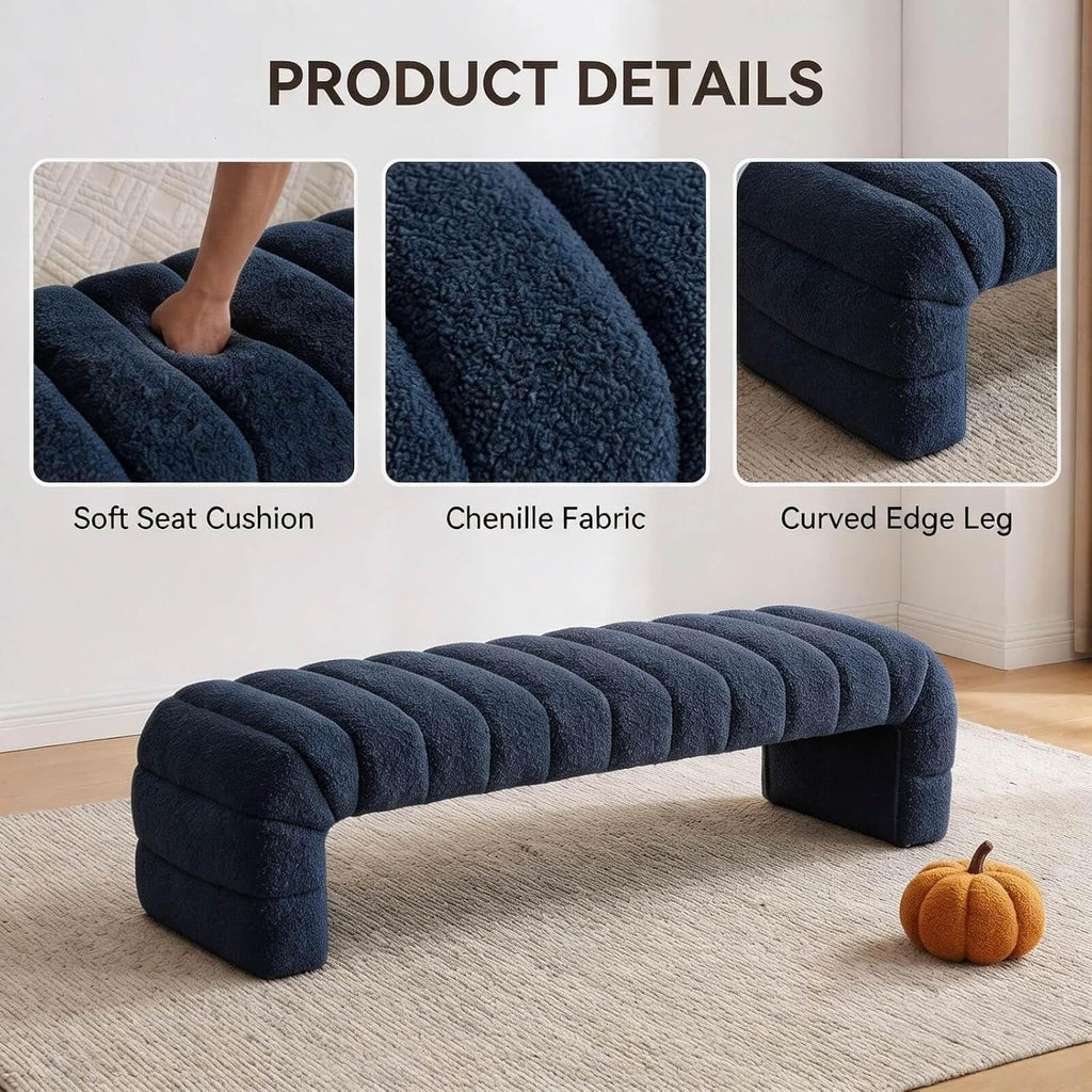Navy Tufted Chenille Upholstered Bench