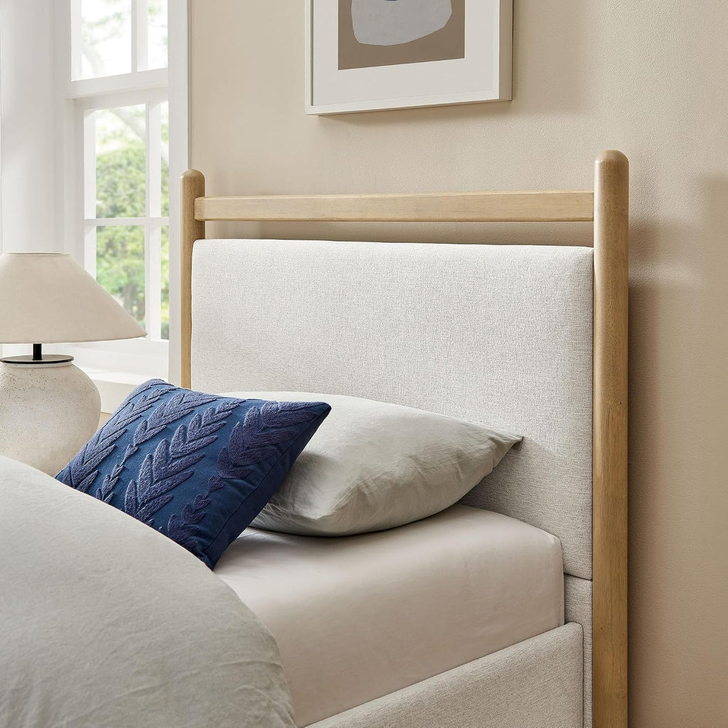 Light‑Oak Twin Padded Wood Bed Frame