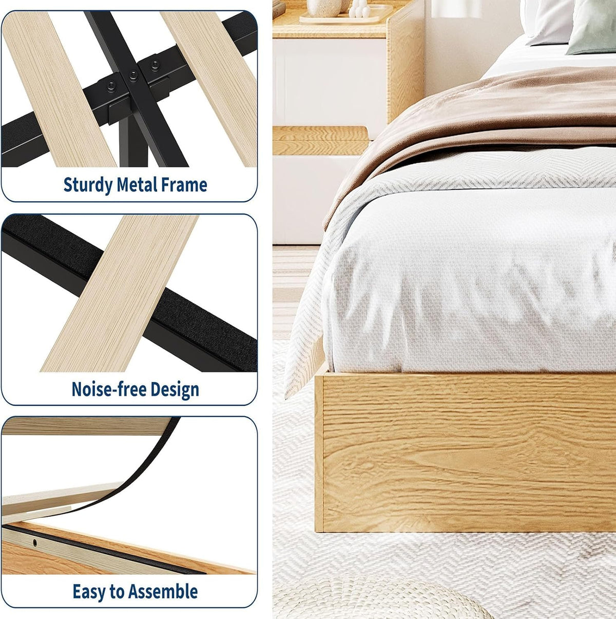 Pine Wood Twin Platform Bed Frame