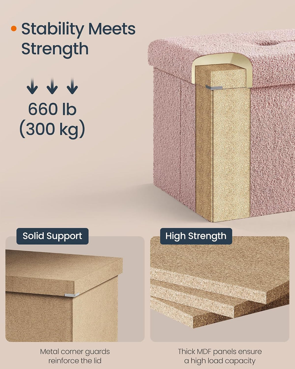 Jelly‑Pink Folding Storage Ottoman Bench