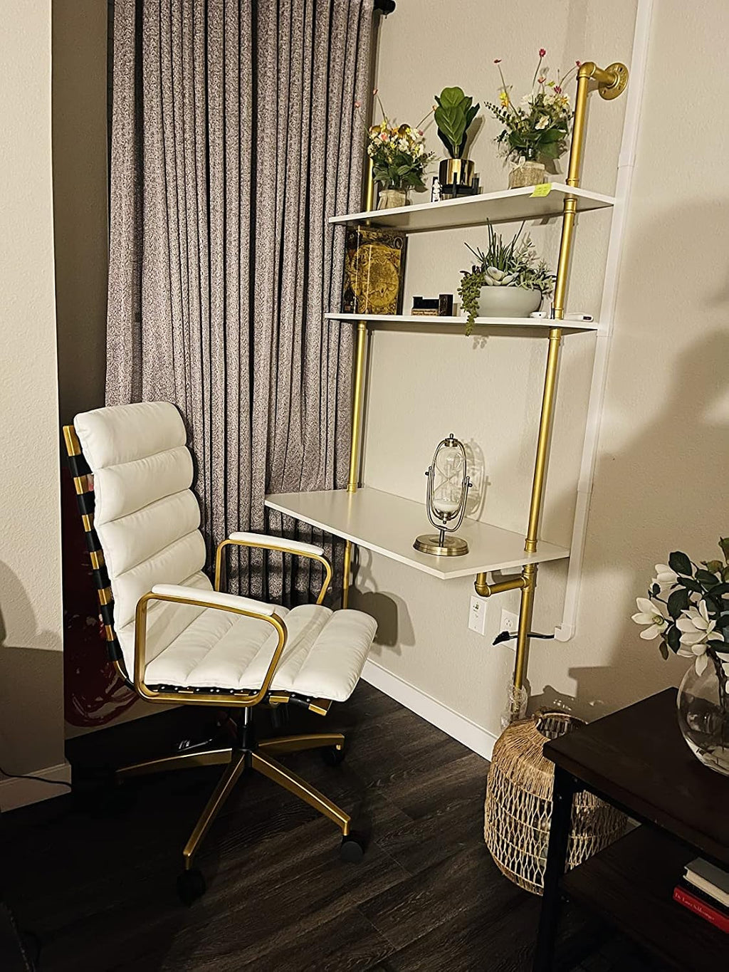White‑Gold Wall‑Mount Ladder Pipe Desk