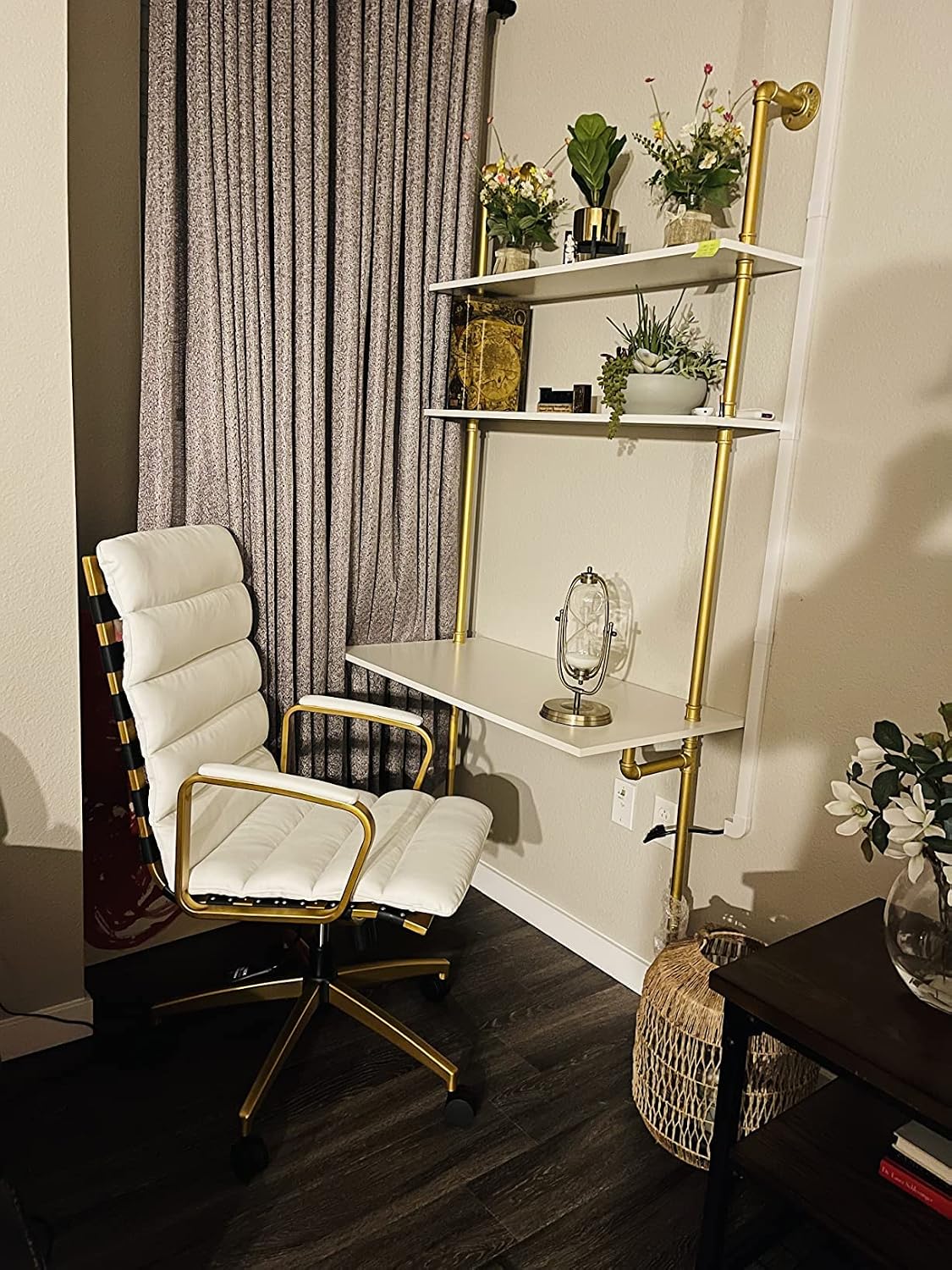 White‑Gold Wall‑Mount Ladder Pipe Desk