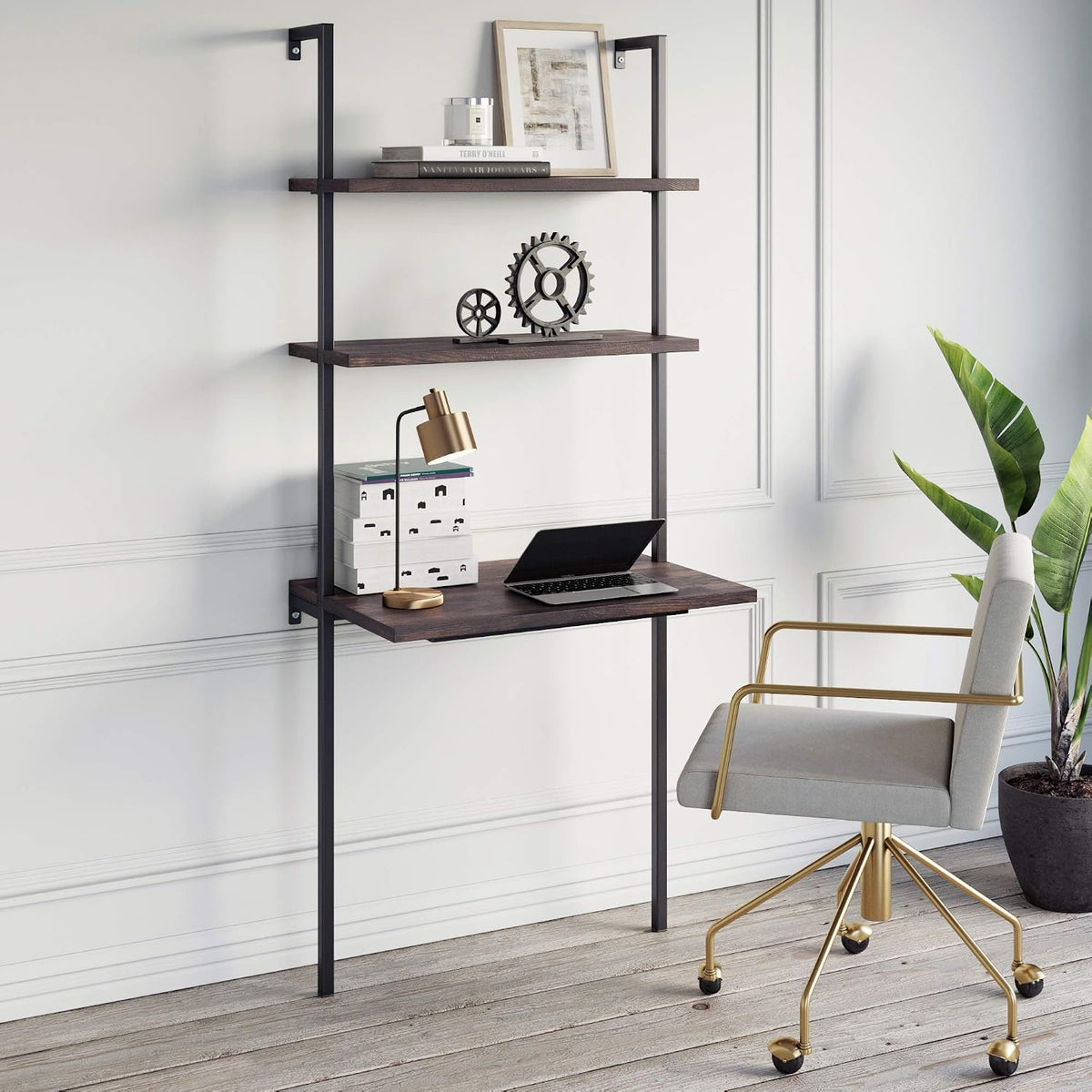 Nutmeg Wall‑Mount Ladder Shelf Desk