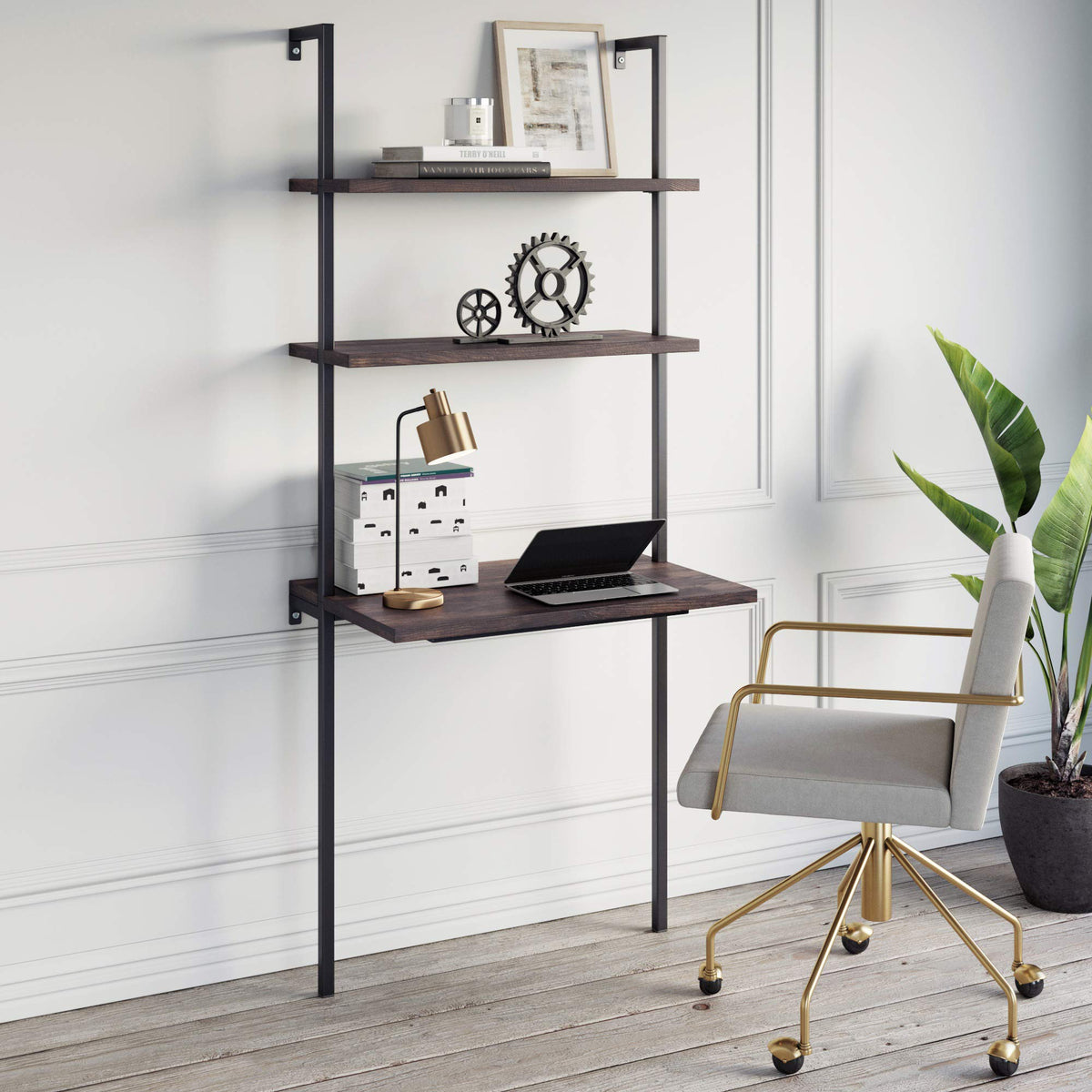 Nutmeg Wall‑Mount Ladder Shelf Desk