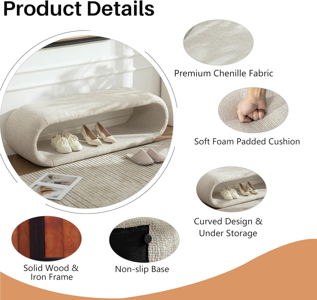 Wheat Chenille Oval Storage Ottoman Bench