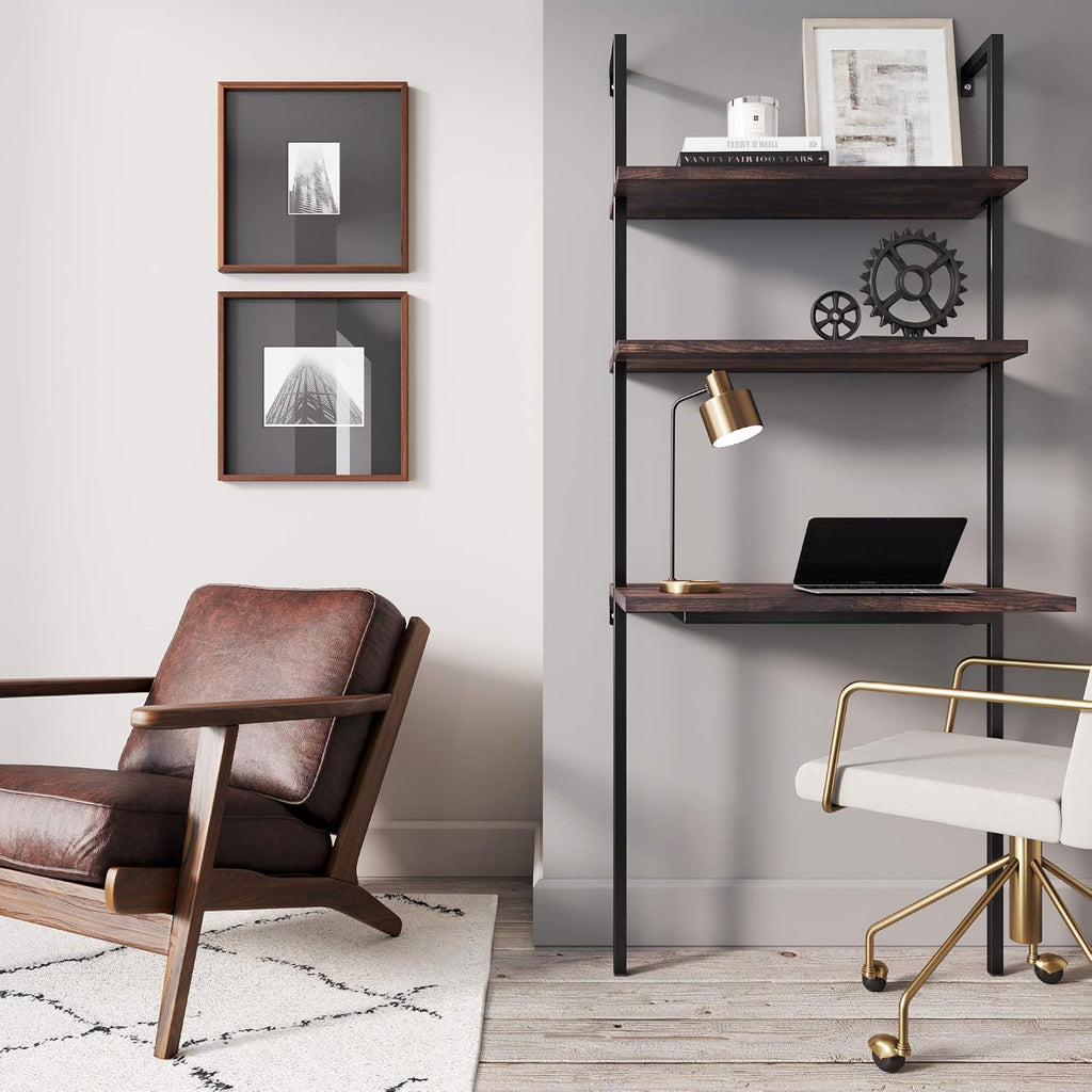 Nutmeg Wall‑Mount Ladder Shelf Desk