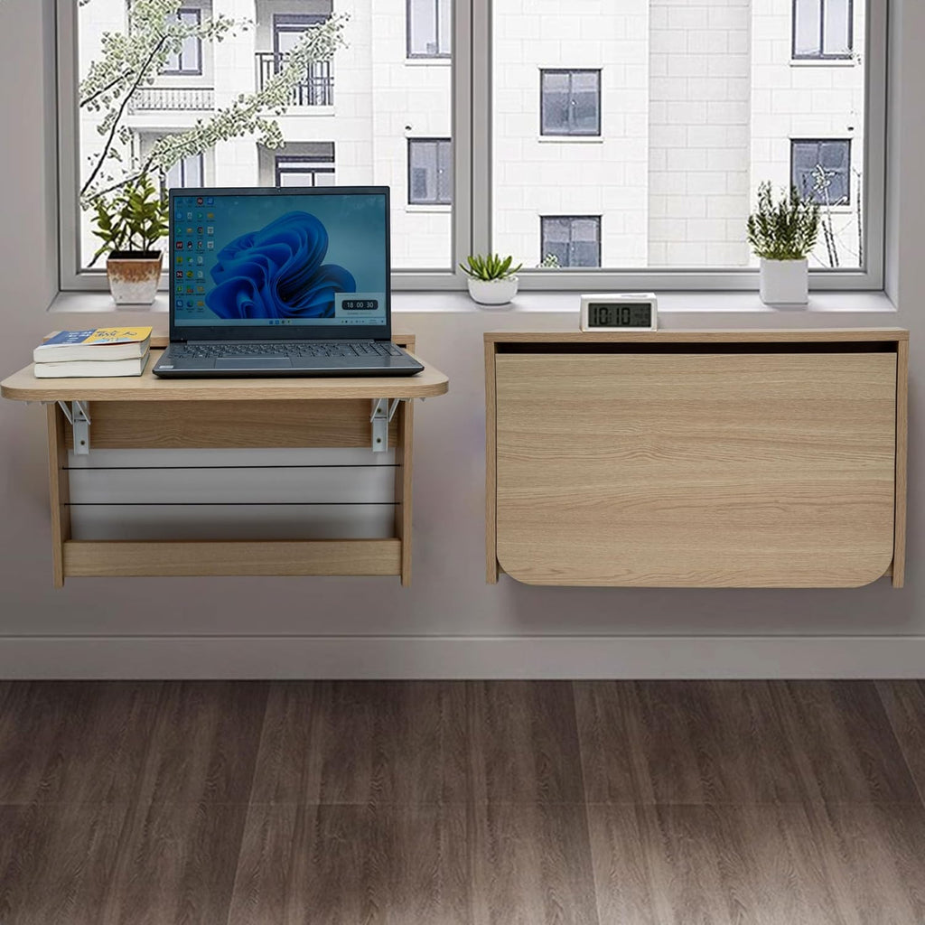 Wood‑Tone Wall‑Mount Folding Hanging Desk Table