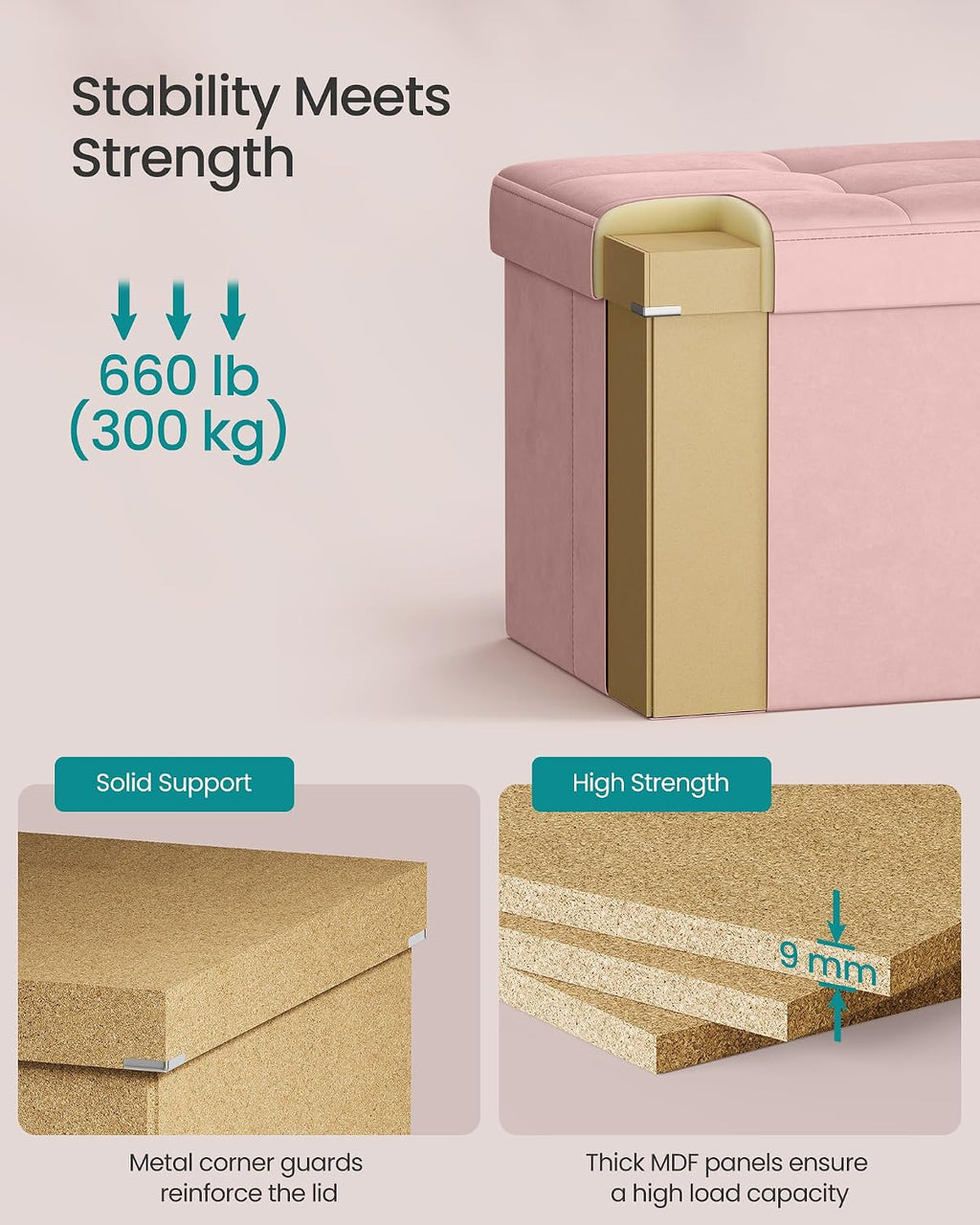 Jelly‑Pink Velvet Foldable Storage Ottoman Bench