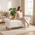 White Corduroy Rolled‑Arm Storage Ottoman Bench