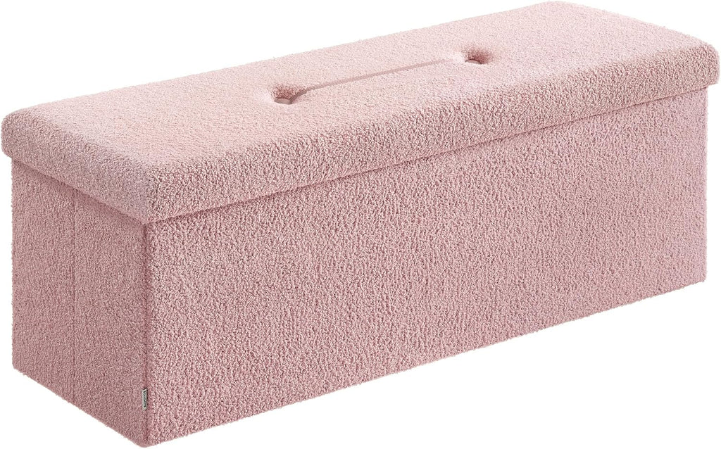 Jelly‑Pink Folding Storage Ottoman Bench
