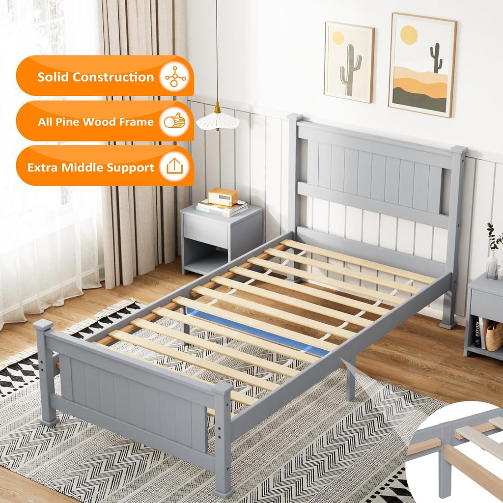 Gray Wood Twin Platform Bed Frame