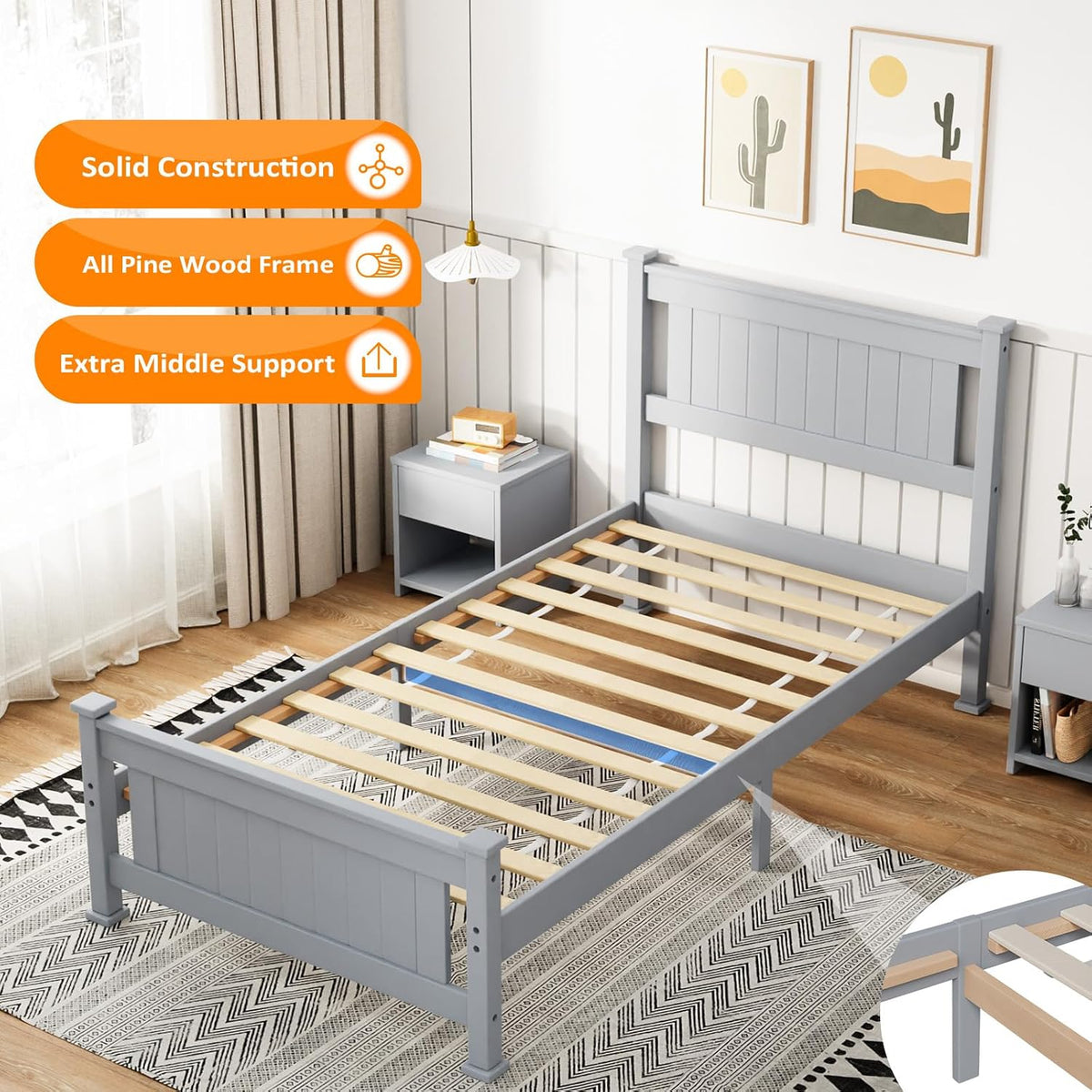 Gray Wood Twin Platform Bed Frame