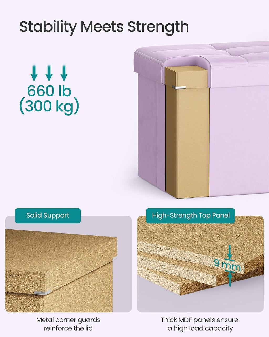 Purple Velvet Folding Storage Ottoman Bench