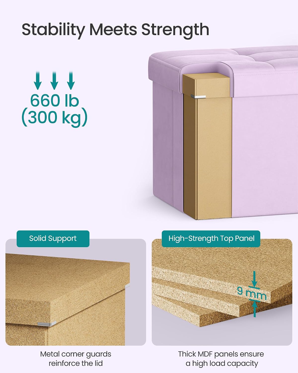 Purple Velvet Folding Storage Ottoman Bench