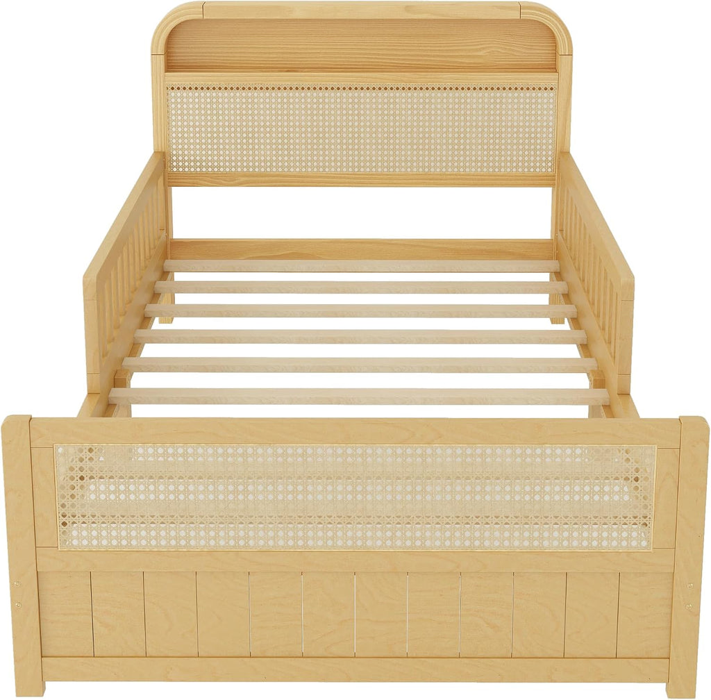 Natural Rattan Twin Wood Bed Frame