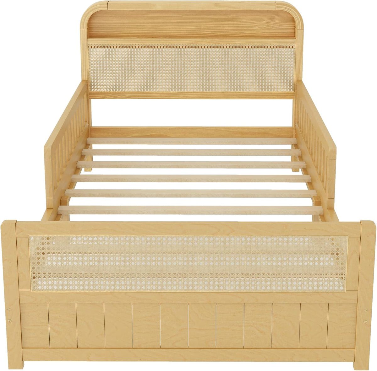Natural Rattan Twin Wood Bed Frame