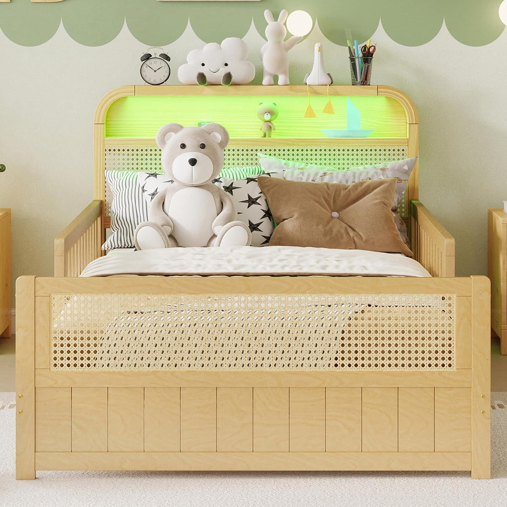 Natural Rattan Twin Wood Bed Frame