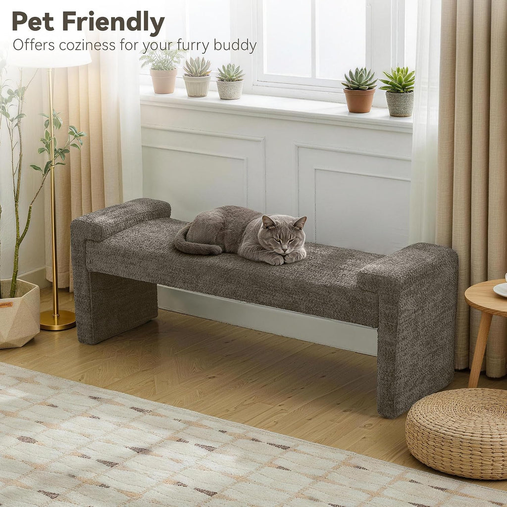 Brown Sherpa Upholstered Bench