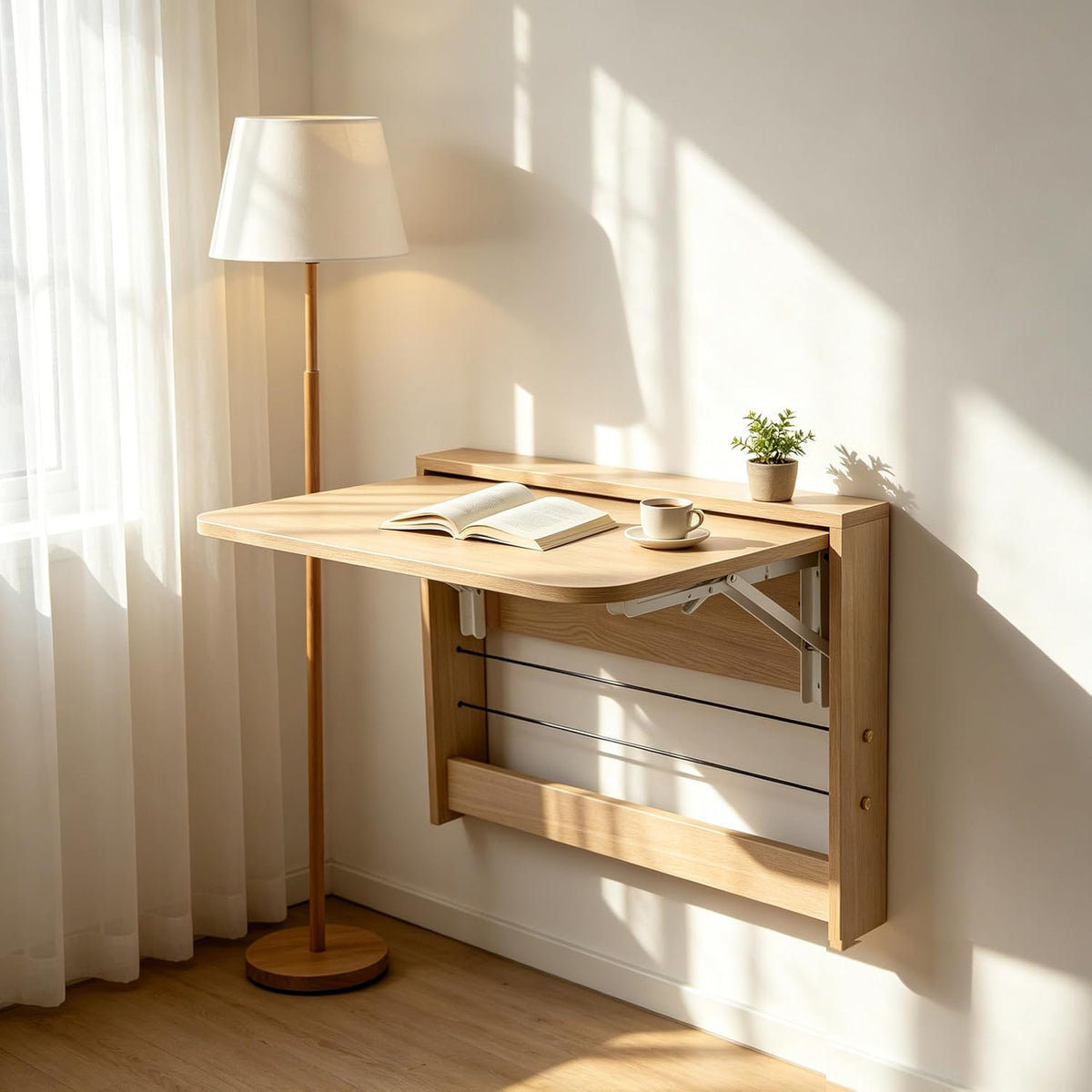 Wood‑Tone Wall‑Mount Folding Hanging Desk Table