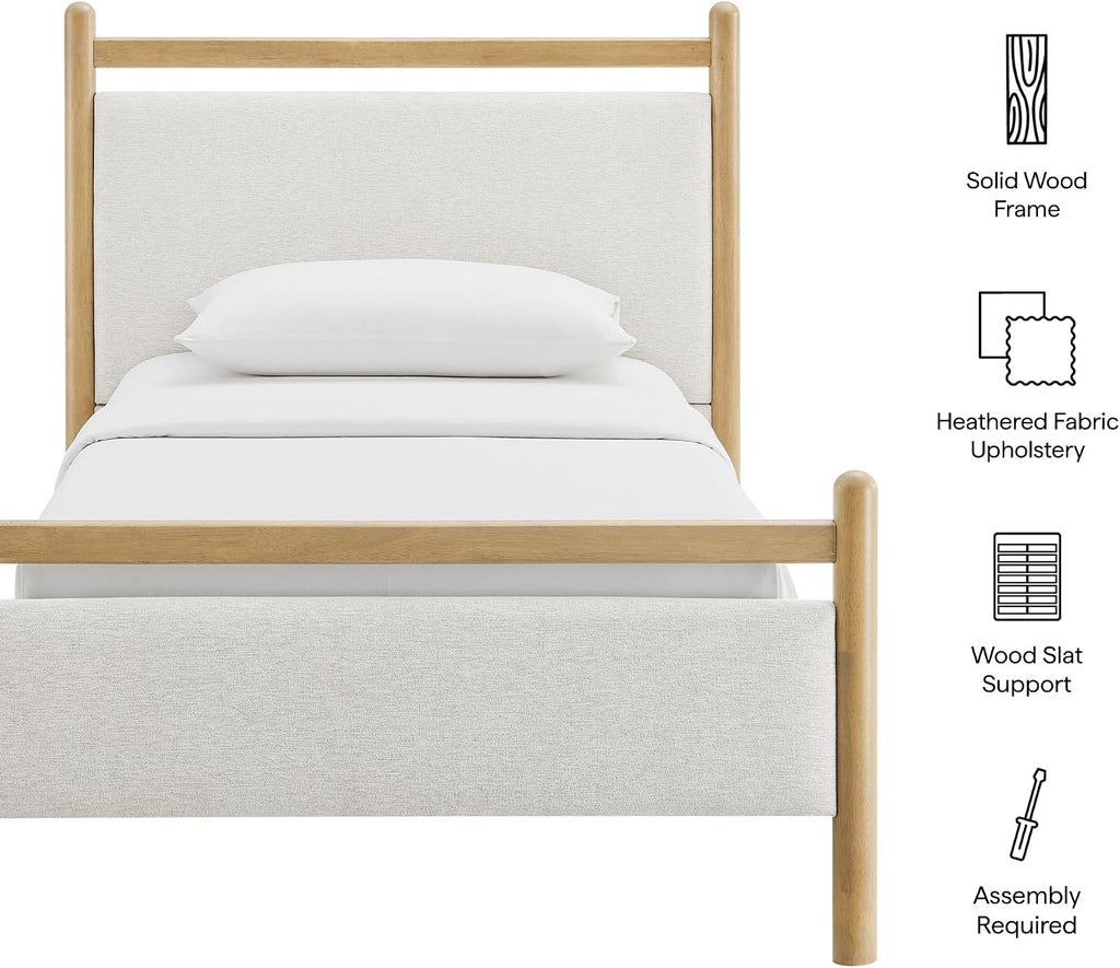 Light‑Oak Twin Padded Wood Bed Frame