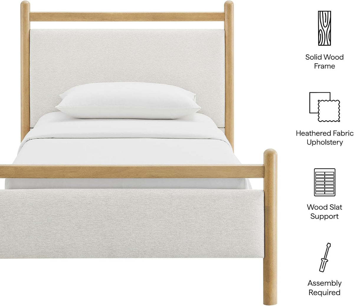 Light‑Oak Twin Padded Wood Bed Frame