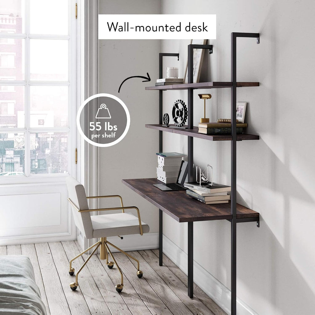 Nutmeg Wall‑Mount Ladder Shelf Desk
