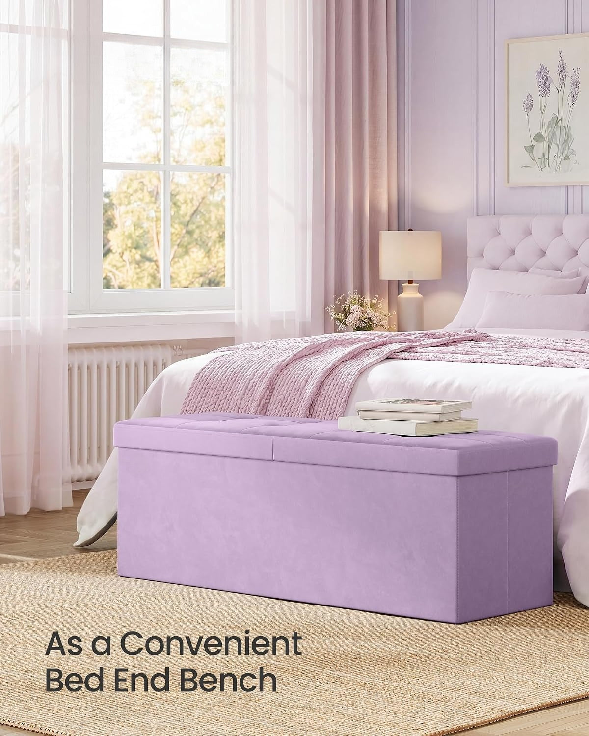 Purple Velvet Folding Storage Ottoman Bench