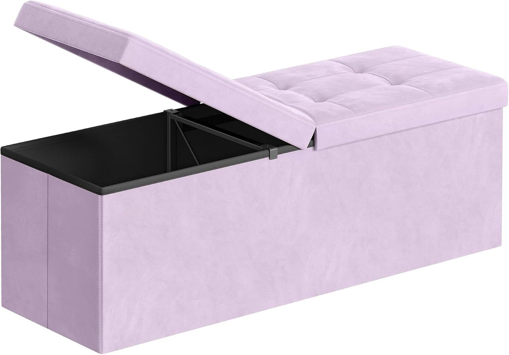 Purple Velvet Folding Storage Ottoman Bench