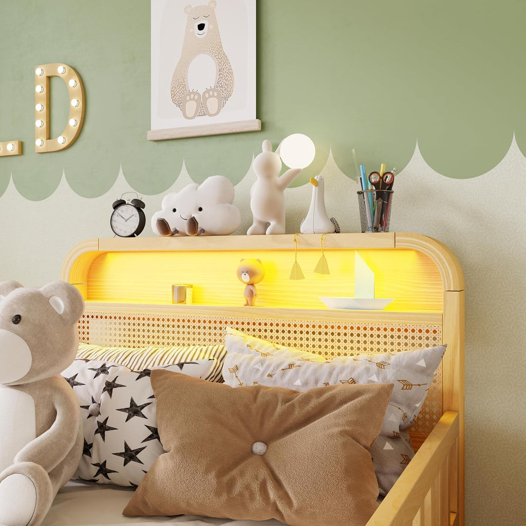 Natural Rattan Twin Wood Bed Frame