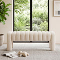 Beige Linen Channel Tufted Upholstered Bench