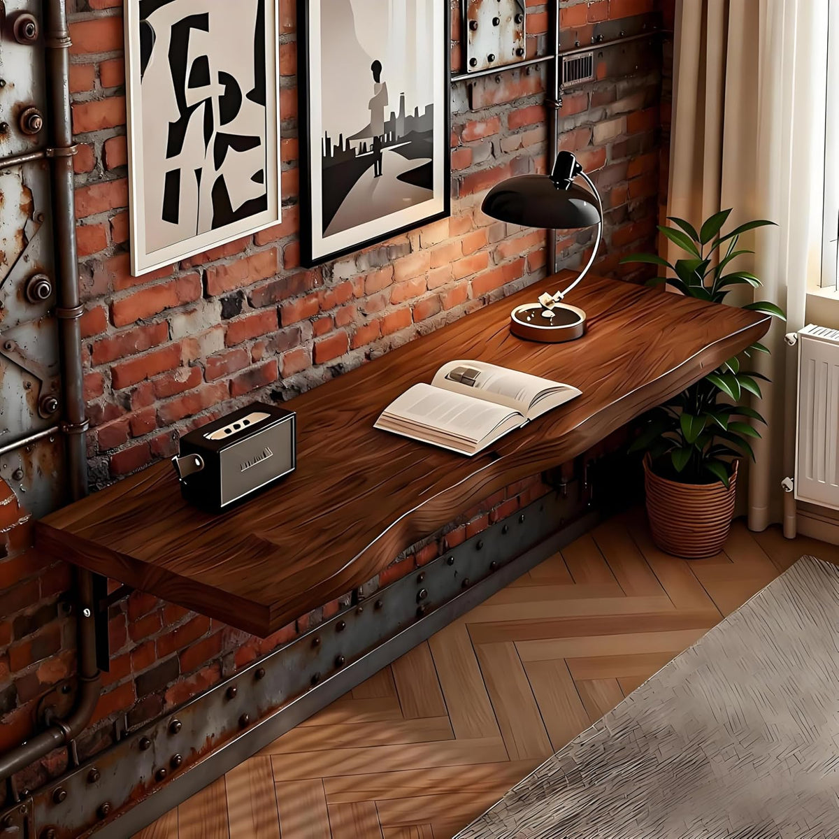 Iron‑Bracket Wall‑Mount Folding Desk Table