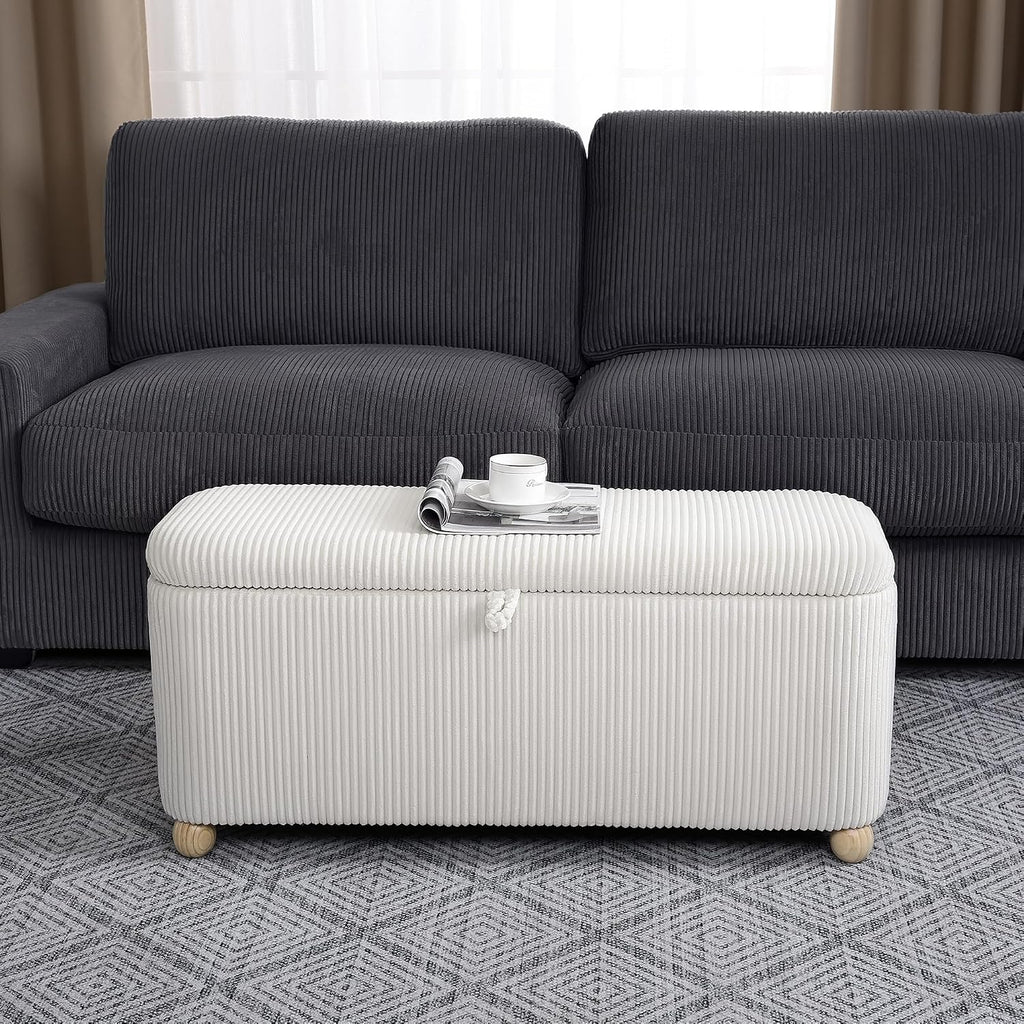 White Corduroy Storage Bench