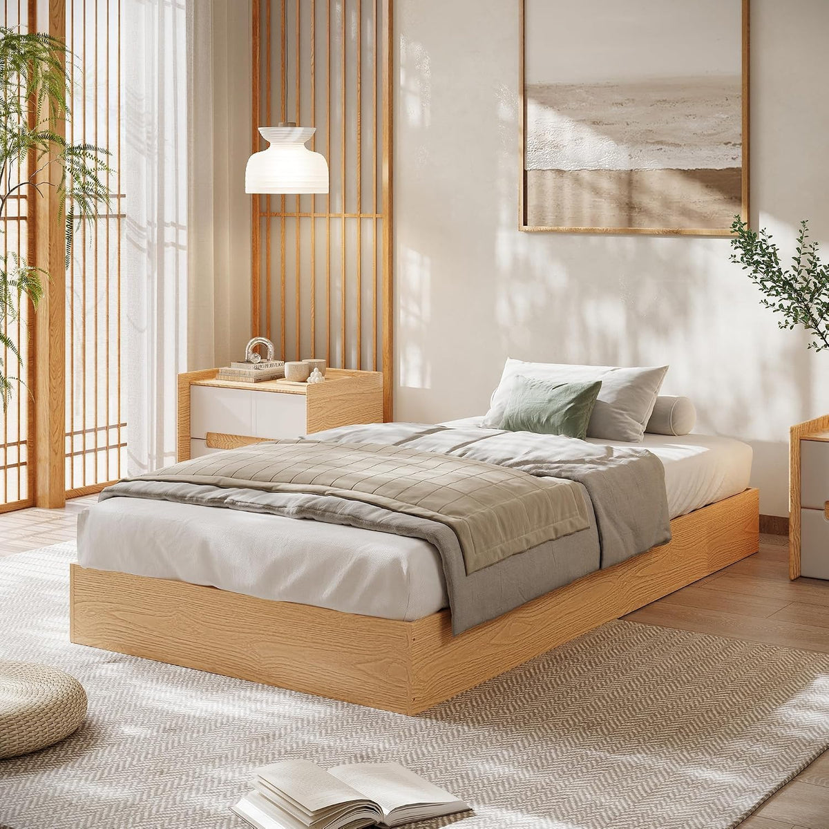 Pine Wood Twin Platform Bed Frame