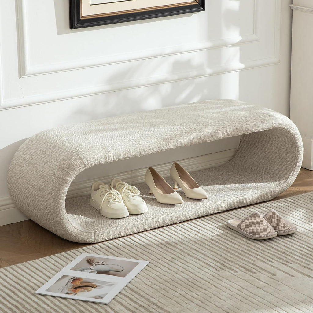 Wheat Chenille Oval Storage Ottoman Bench
