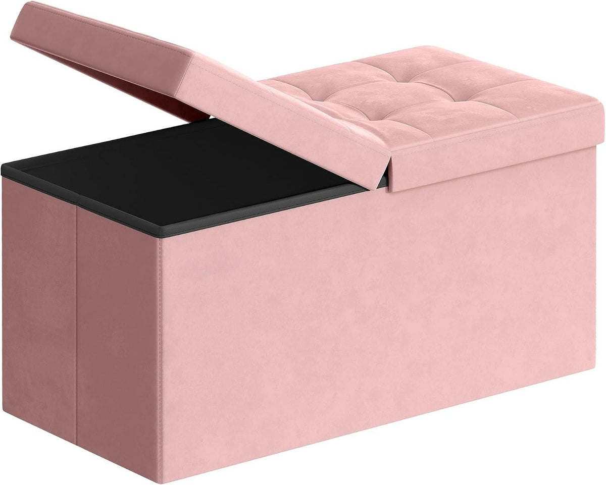 Jelly‑Pink Velvet Foldable Storage Ottoman Bench